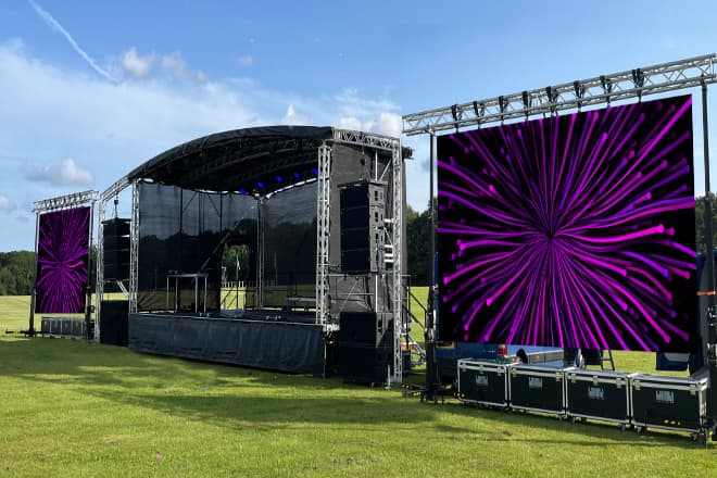 Outdoor festival stage with modular LED wing screens