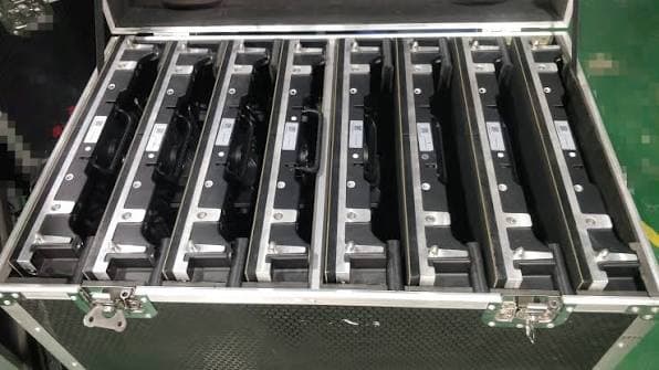Absen LED tiles packed in a road case, ready for dry rental